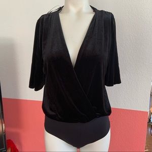 Zara Black Velvet Bodysuit Short Sleeve top (size Small) NWT